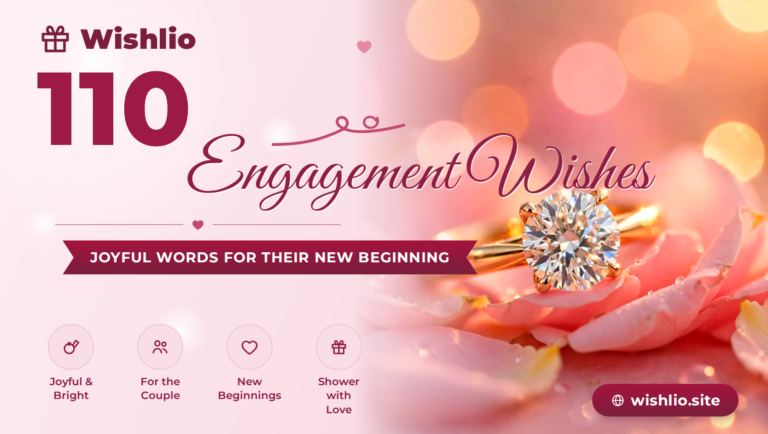 110 original engagement wishes for couple with sparkling diamond ring on pink rose petals — Wishlio