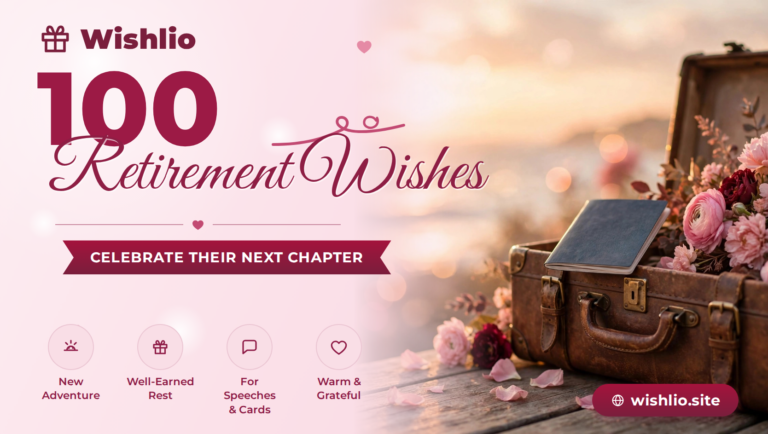 Retirement wishes featured image with travel suitcase, sunrise over the sea and flowers in warm tones