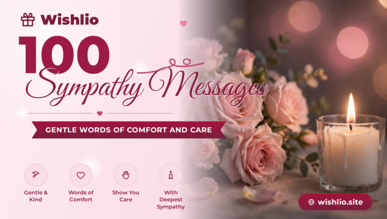 100 original sympathy messages for loss and grief — featured image with a lit candle and pink roses by Wishlio